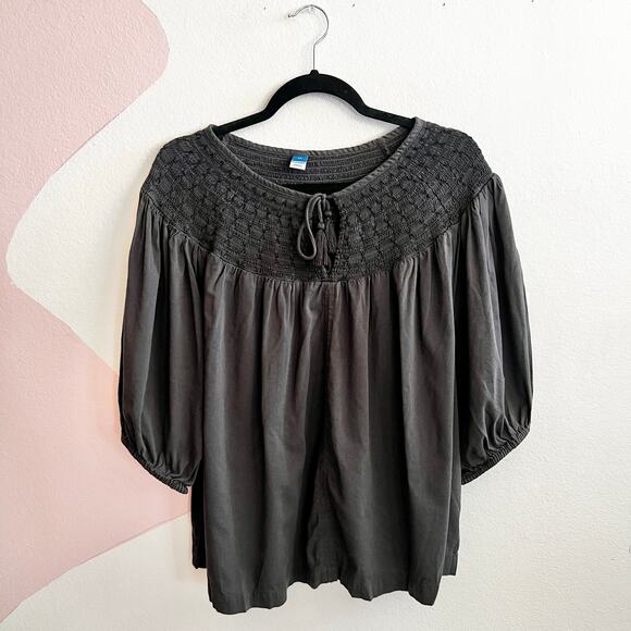 Old Navy Gray Peasant Top Boho Flowy Cottagecore Hippie Minimalist 2X - Picture 1 of 6